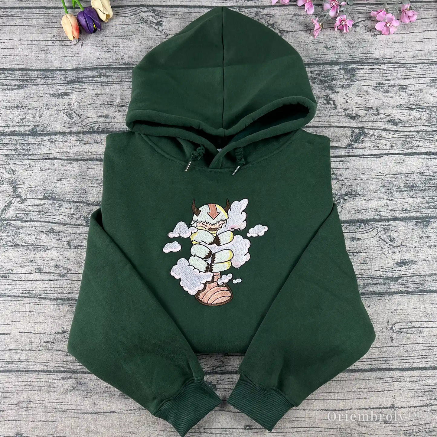 flying bison embroidered hoodie forest green front view