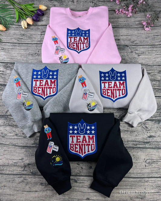 Bunny silhouette embroidery on football-inspired crewneck