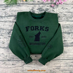 Embroidered wolf crewneck inspired by Forks Washington and Team Jacob fandom