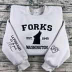 Forks Washington wolf crewneck sweatshirt with vintage embroidery