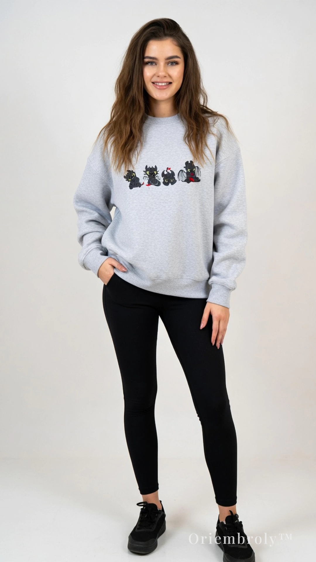 gray embroidered dragon crewneck sweatshirt front design