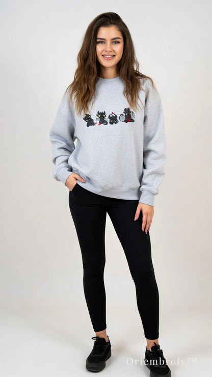 gray embroidered dragon crewneck sweatshirt front design