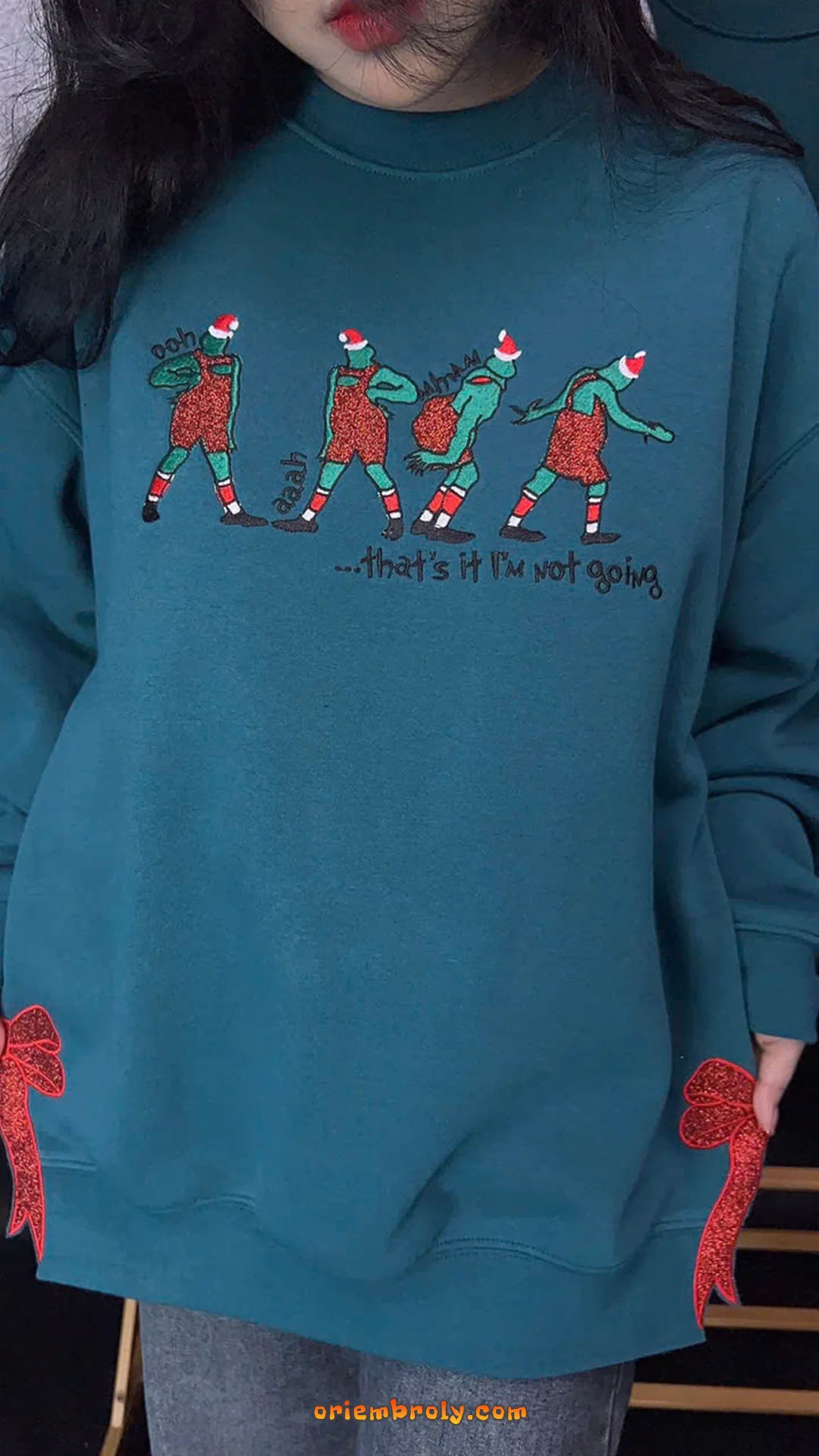 Cozy holiday sweatshirt with funny embroidery