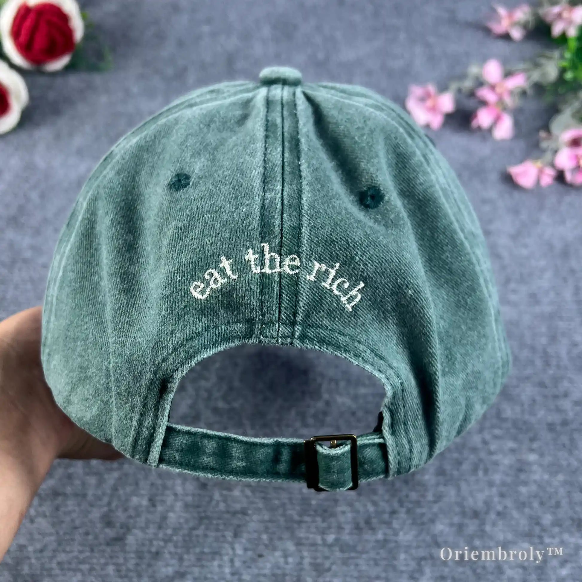 funny protest hat Eat The Rich embroidered design