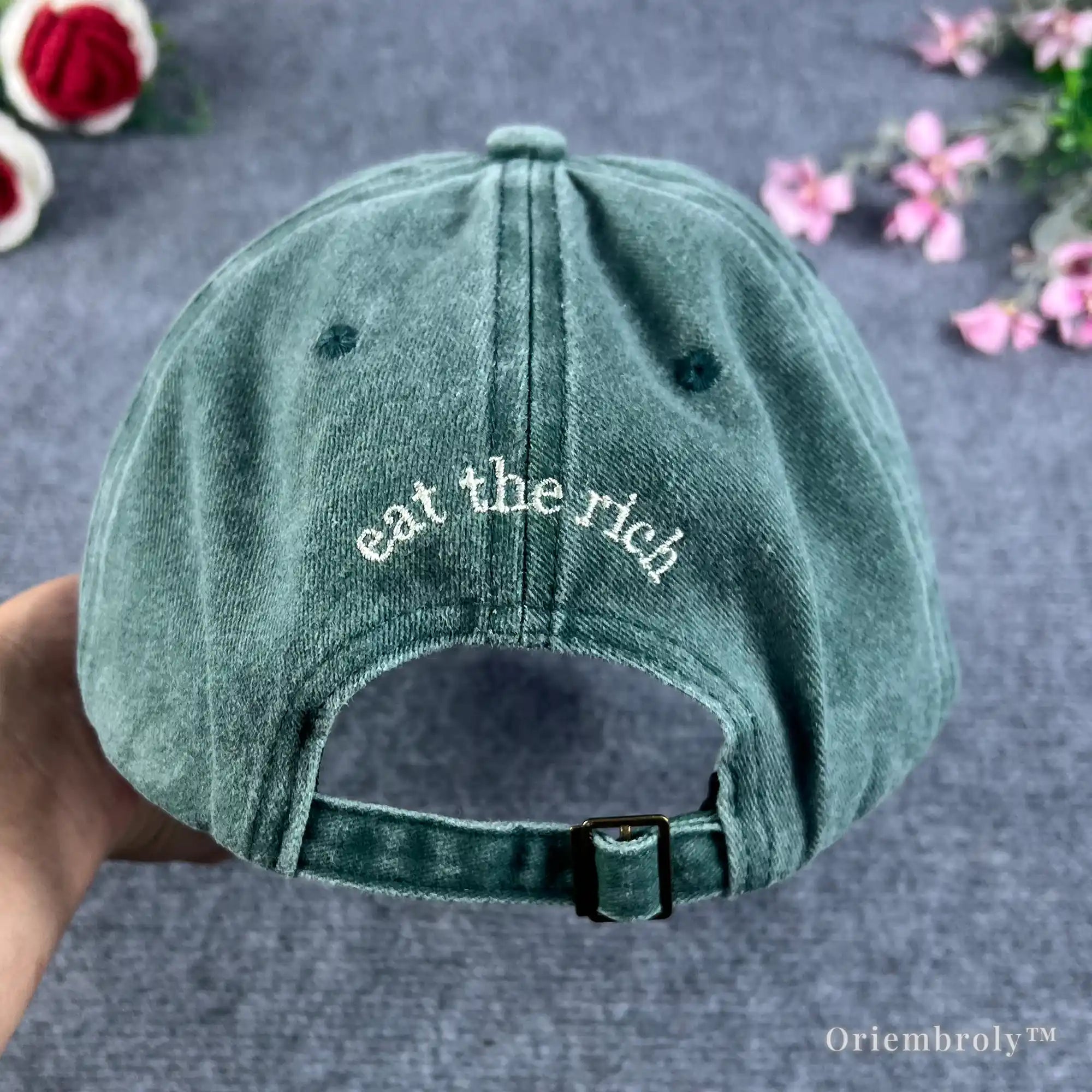 funny protest hat Eat The Rich embroidered design