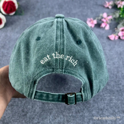 funny protest hat Eat The Rich embroidered design