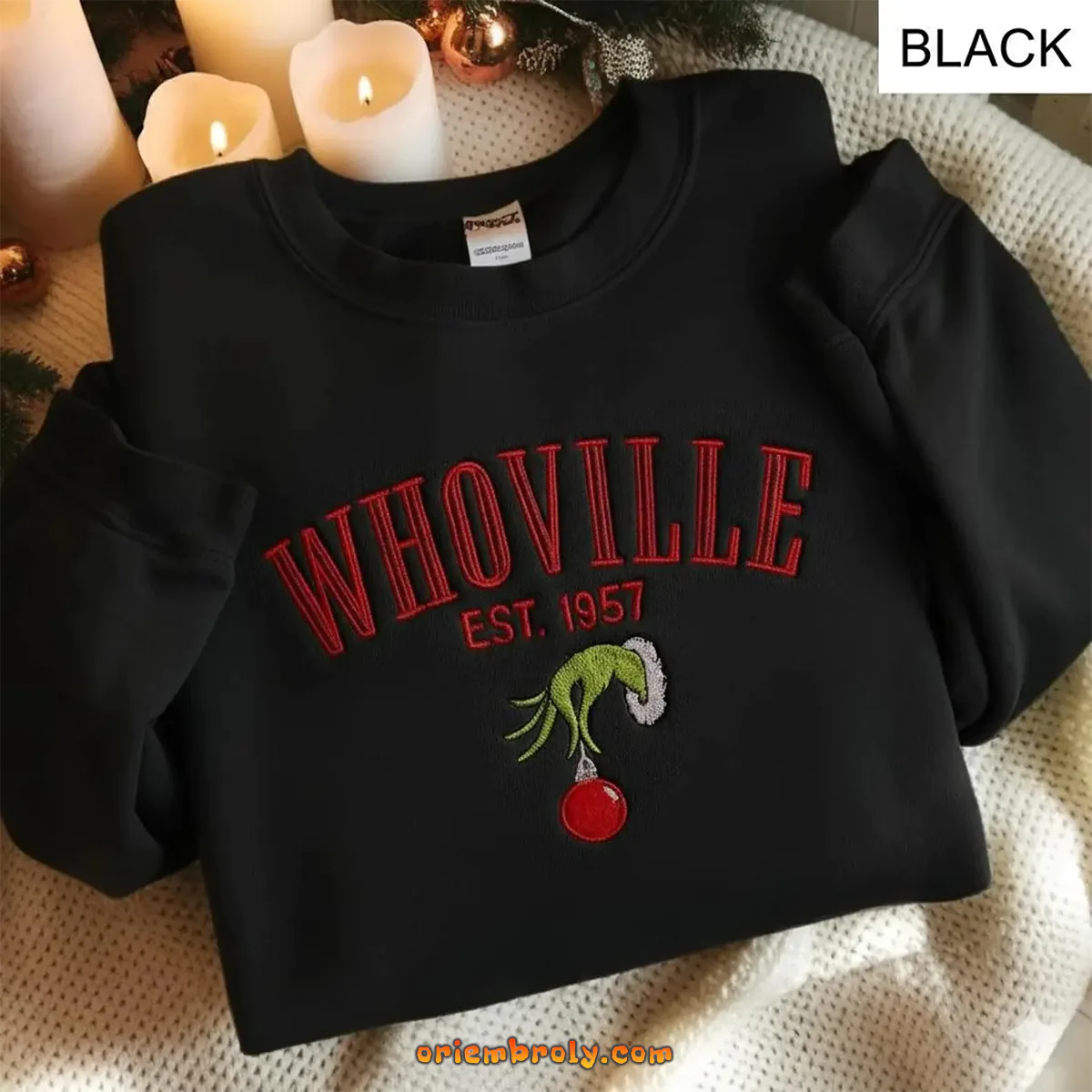 Funny holiday sweatshirt with Whoville embroidery