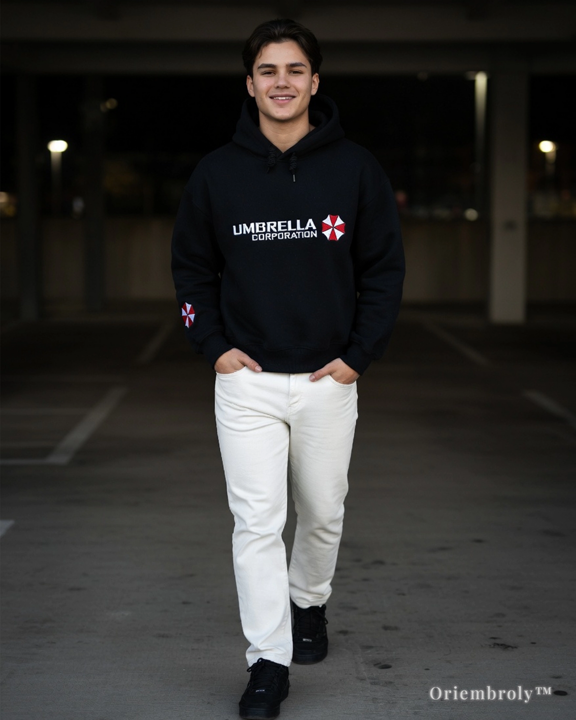 gaming inspired embroidered hoodie casual outfit