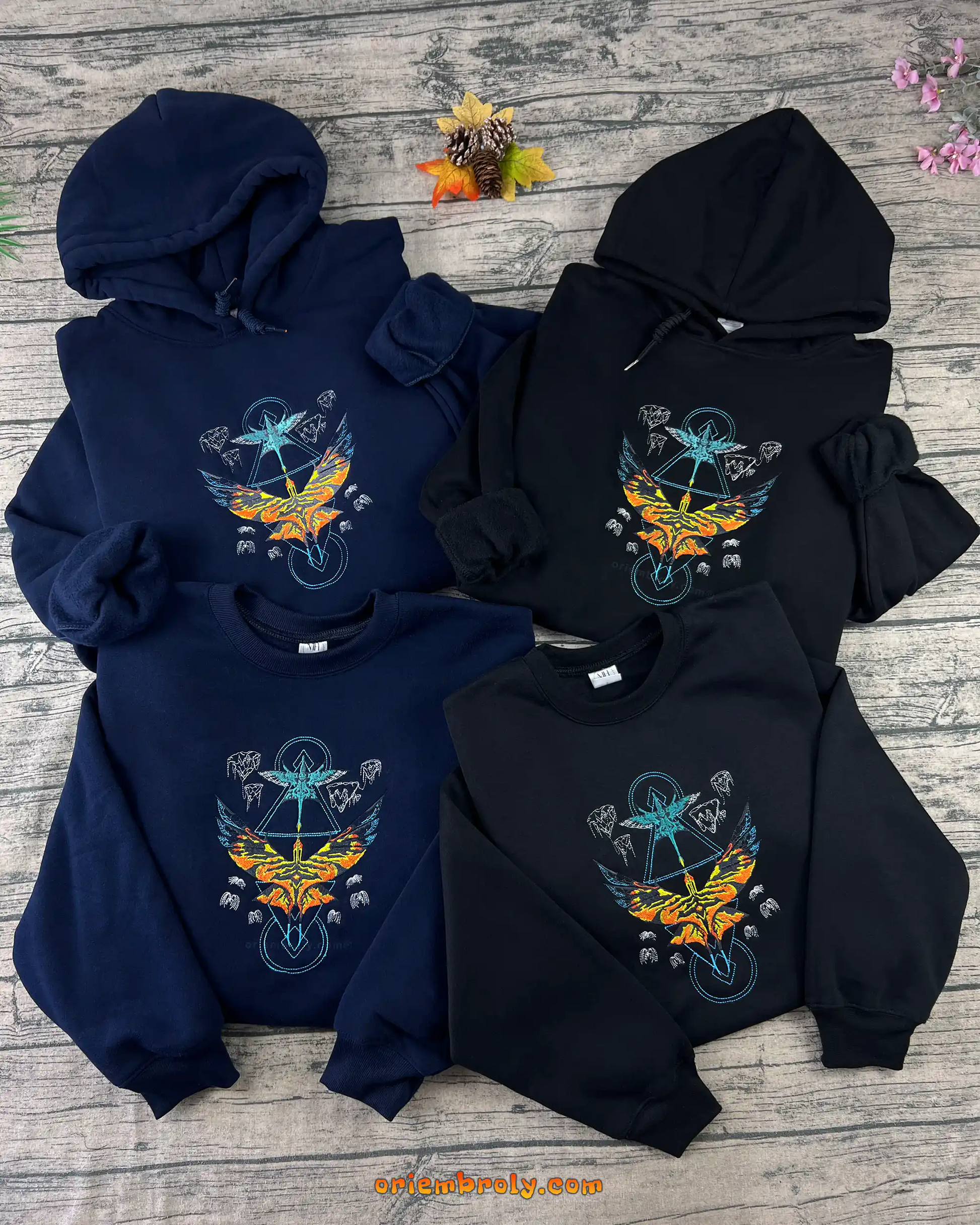 Symbolic geometric embroidery featuring Ikran and Toruk