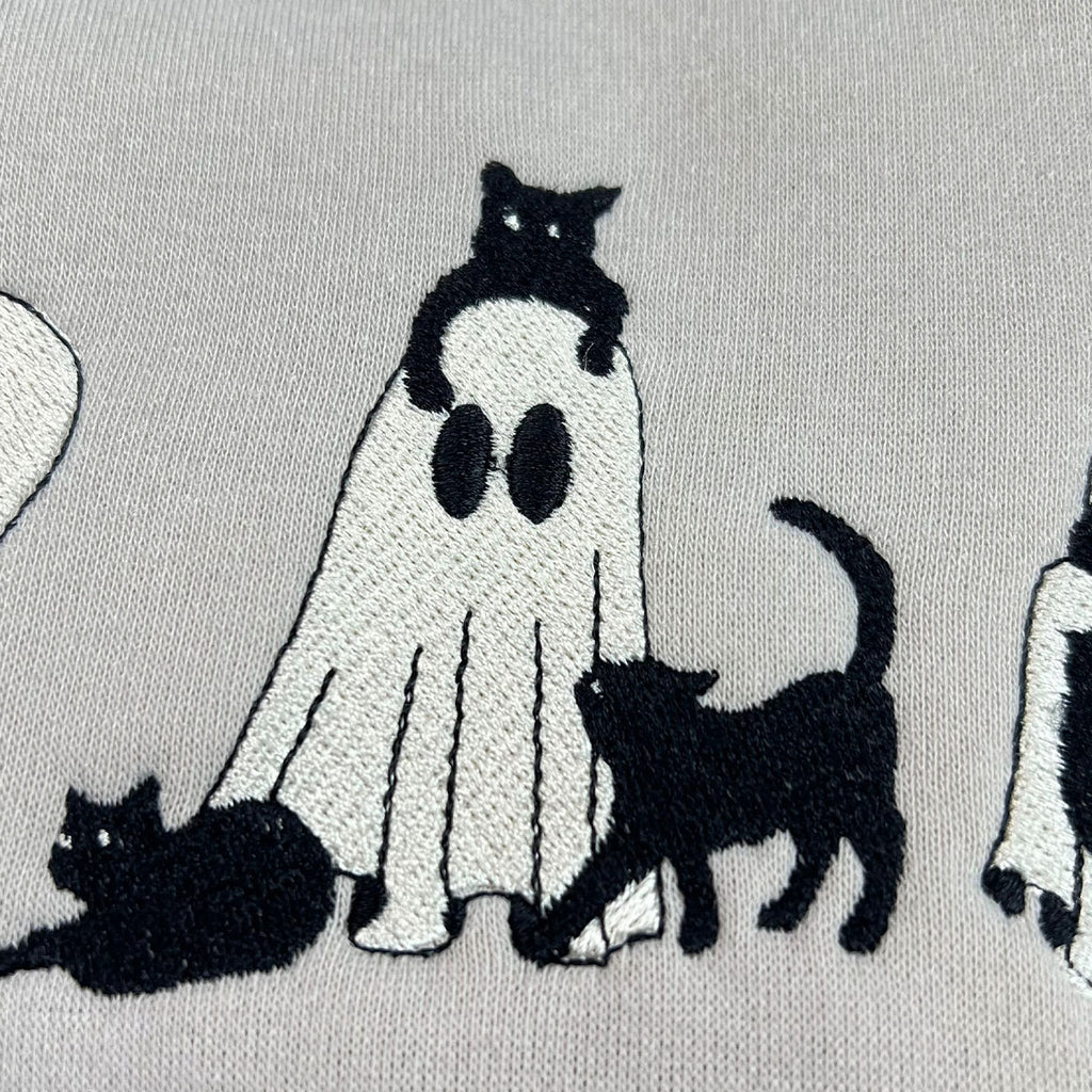 Ghost Cat Halloween Shirt Embroidered for Spooky Season
