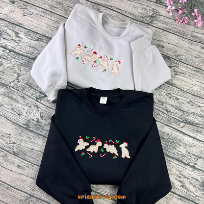 Gingerbread cake-inspired dinosaur embroidered sweater