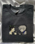 Gon Freecss and Killua Zoldyck anime embroidered vintage crewneck sweatshirt in dark grey