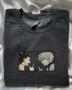 Gon Freecss and Killua Zoldyck anime embroidered vintage crewneck sweatshirt in dark grey