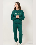 dark green crewneck with shamrock embroidery outfit
