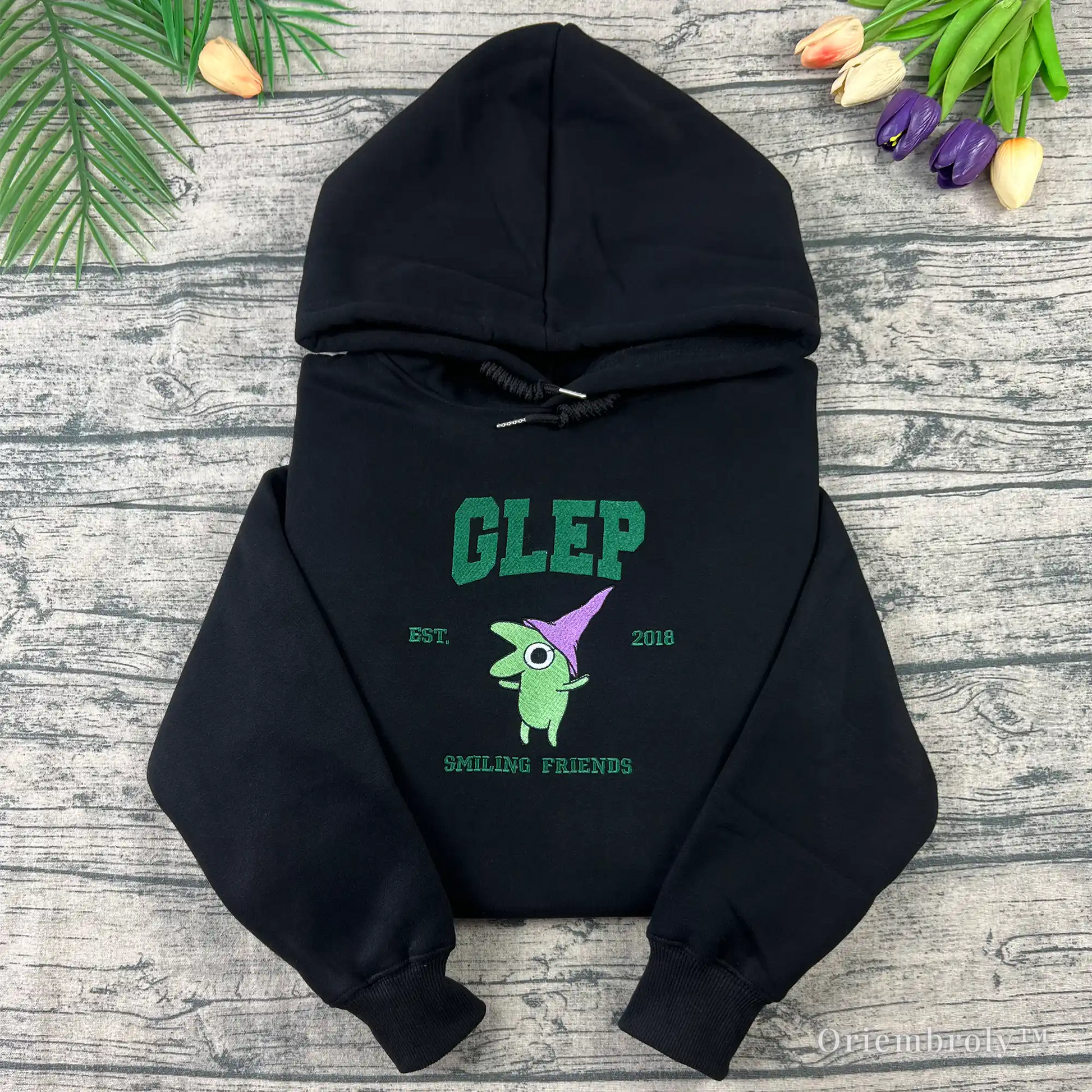 green wizard embroidered hoodie adult cartoon inspired