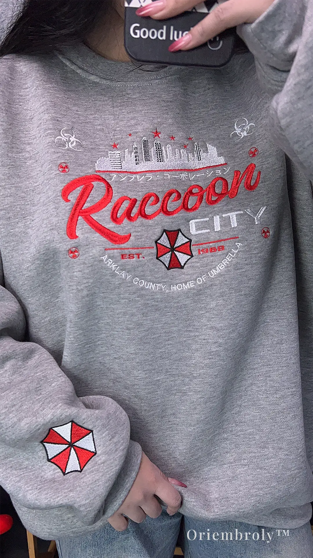 sport grey embroidered crewneck sweatshirt