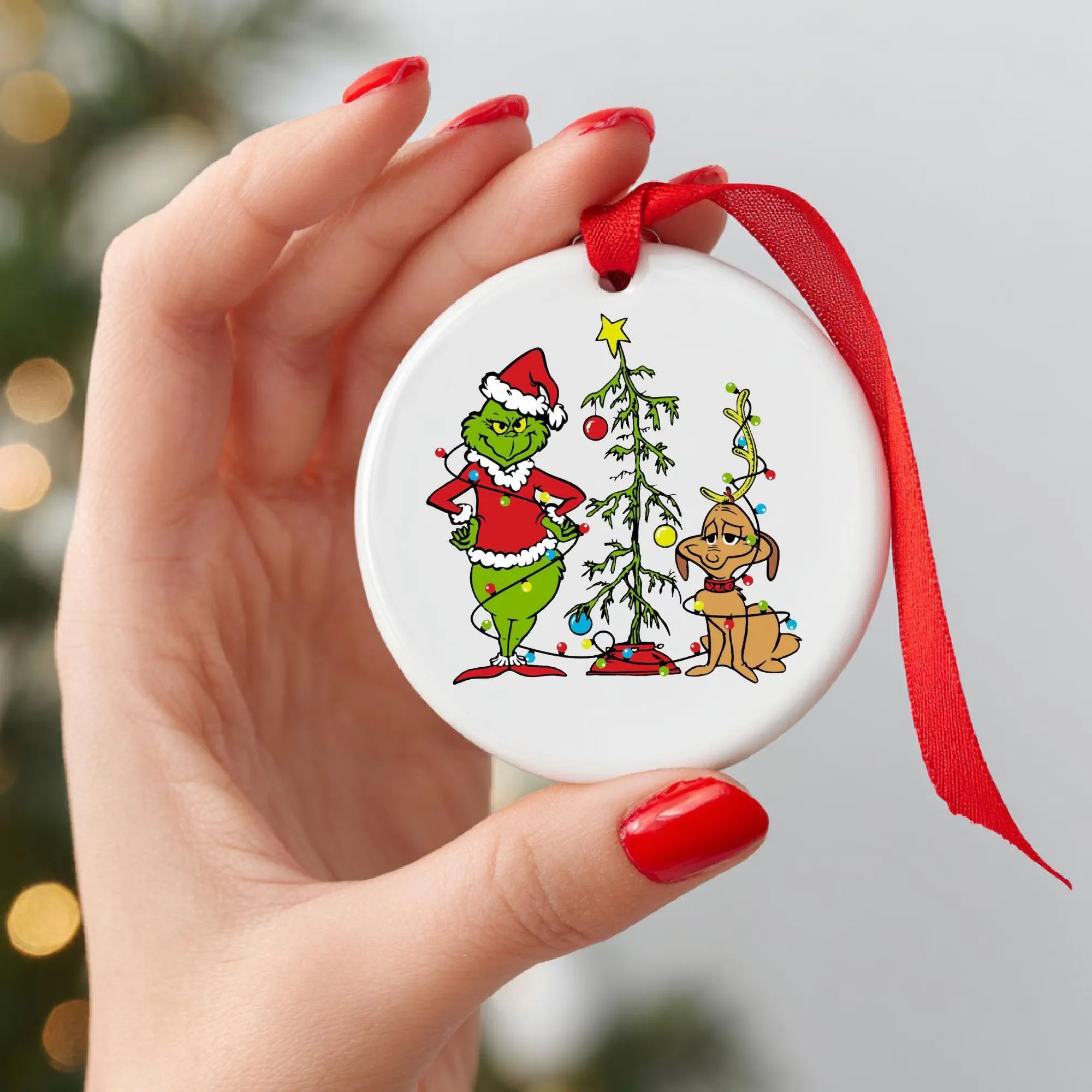 Grinch Christmas ornament wooden with plastic cover