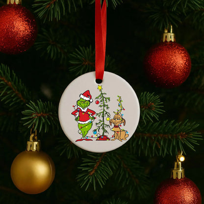 Wooden Grinch holiday ornament for Christmas decor