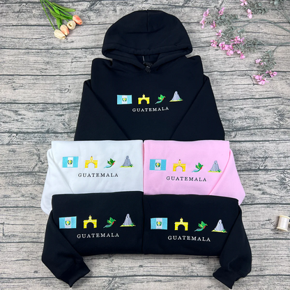Guatemala embroidery sweatshirt with Quetzal and Antigua Arch