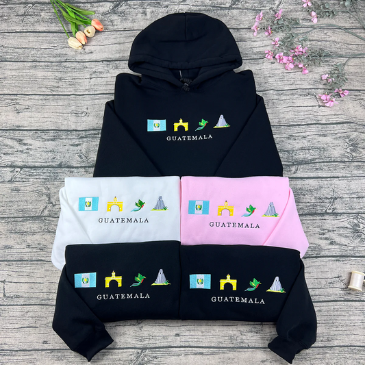 Guatemala embroidery sweatshirt with Quetzal and Antigua Arch