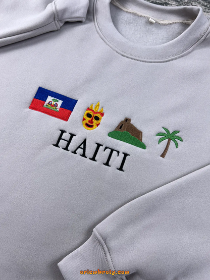 Haitian flag crewneck with coat of arms embroidery