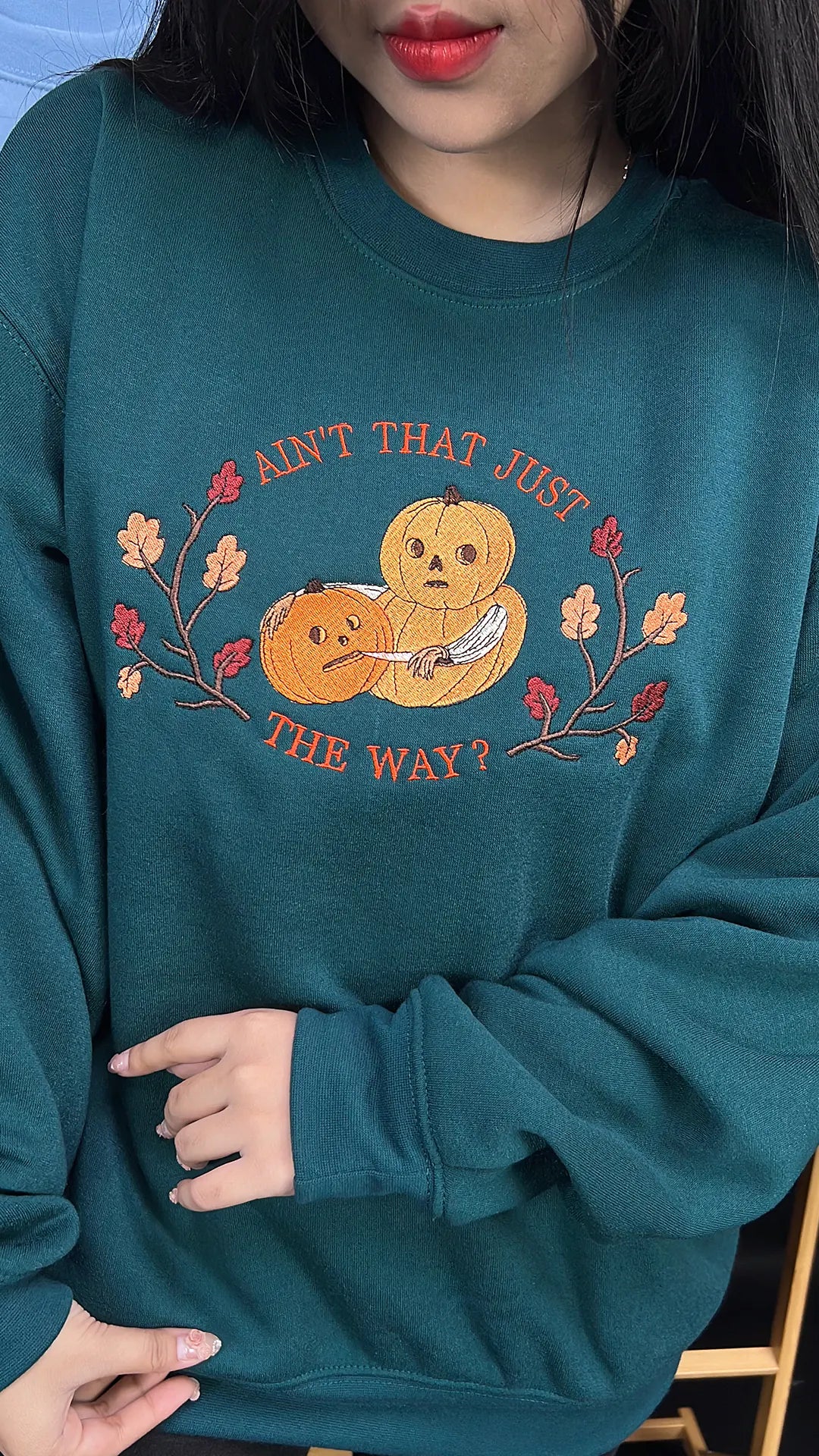 Halloween pumpkin carver embroidered sweatshirt – cozy fall autumn spooky shirt for fans of Over The Garden Wall