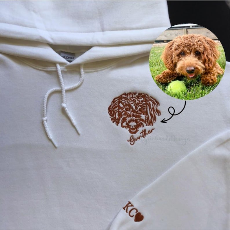 Custom hand-embroidered pet portrait sweatshirt – Minimalist dog & cat lover gift