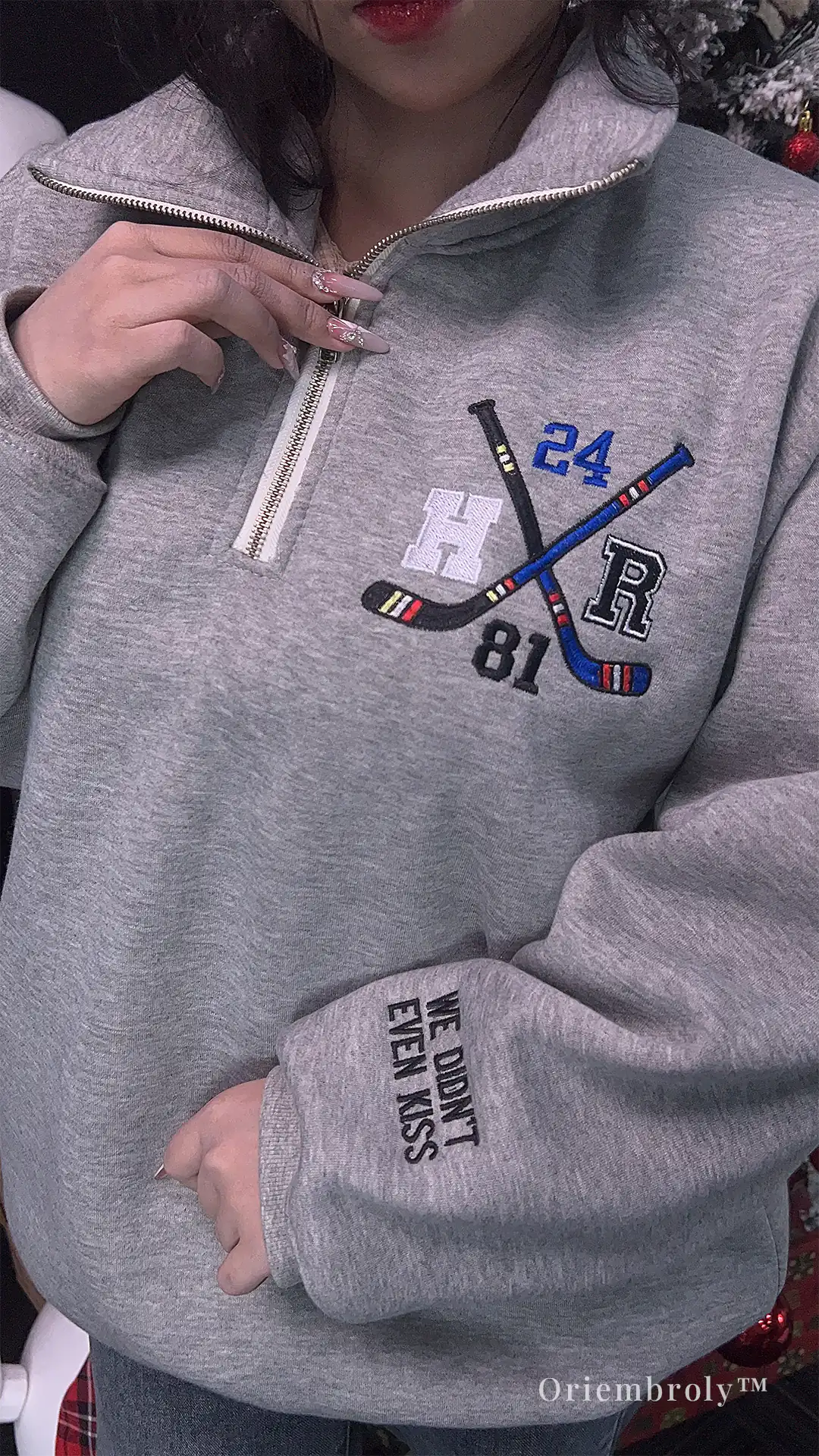 Game Changers inspired embroidered hockey pullover Model