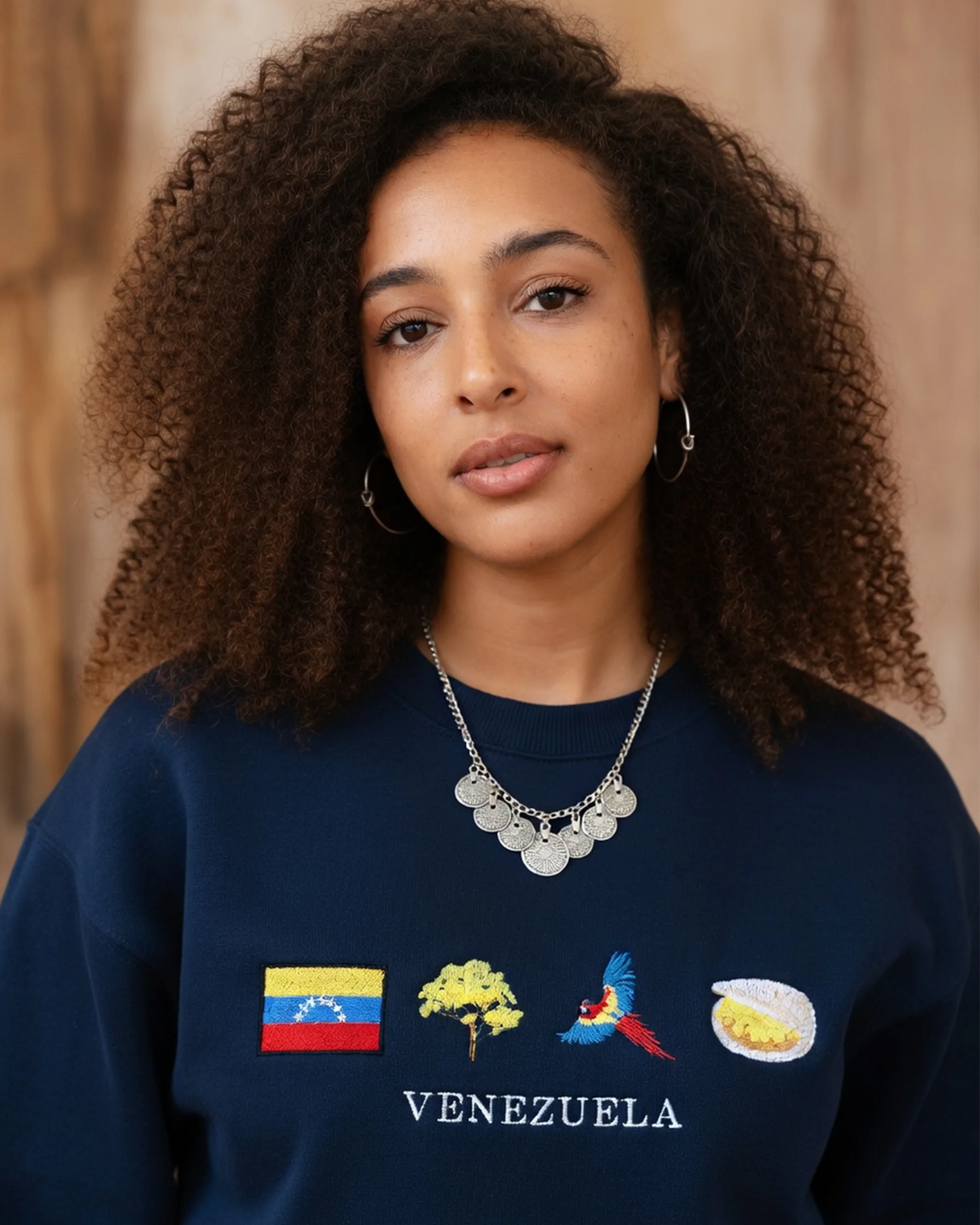 Venezuelan pride embroidered sweatshirt worn casually