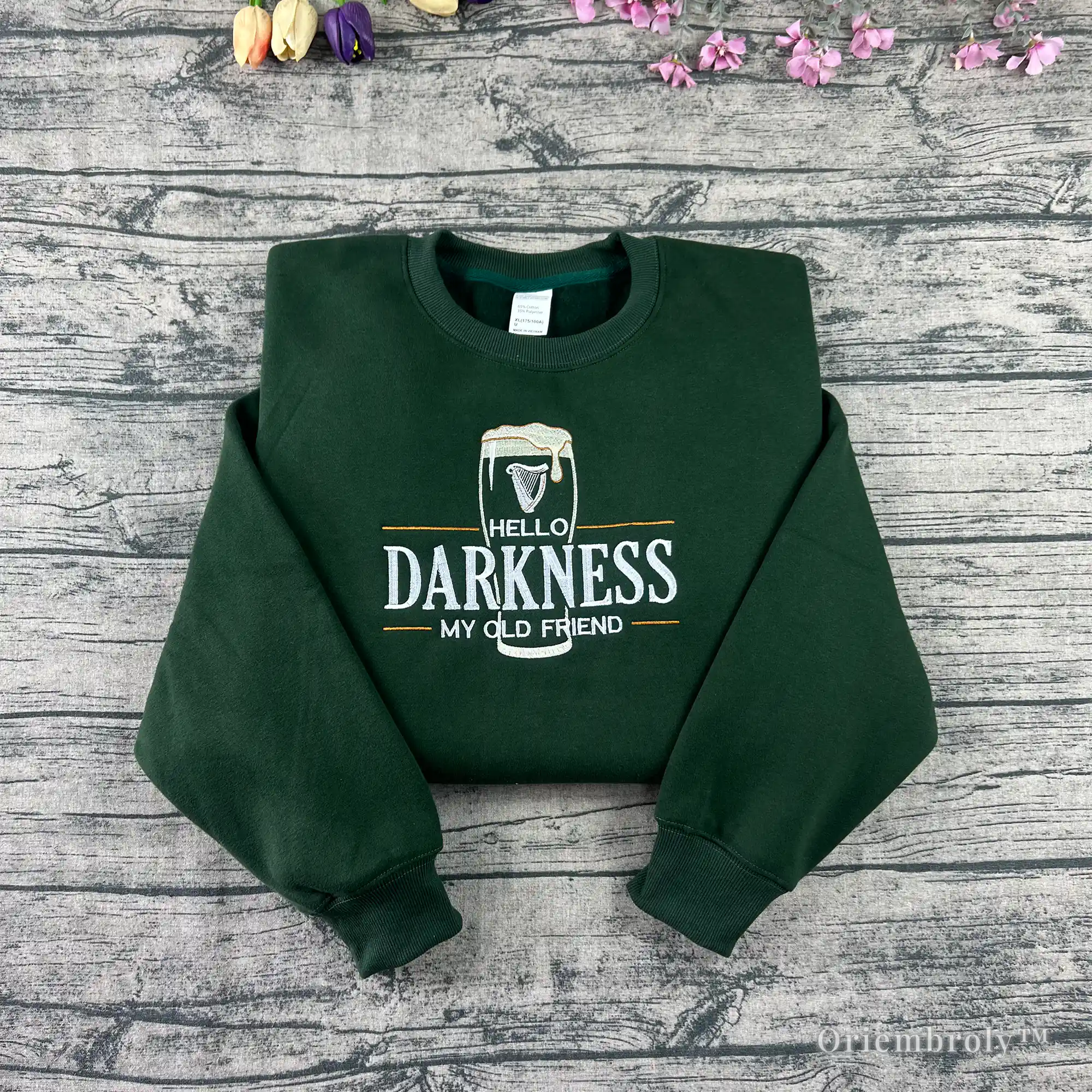 hello darkness my old friend embroidered stout beer sweatshirt