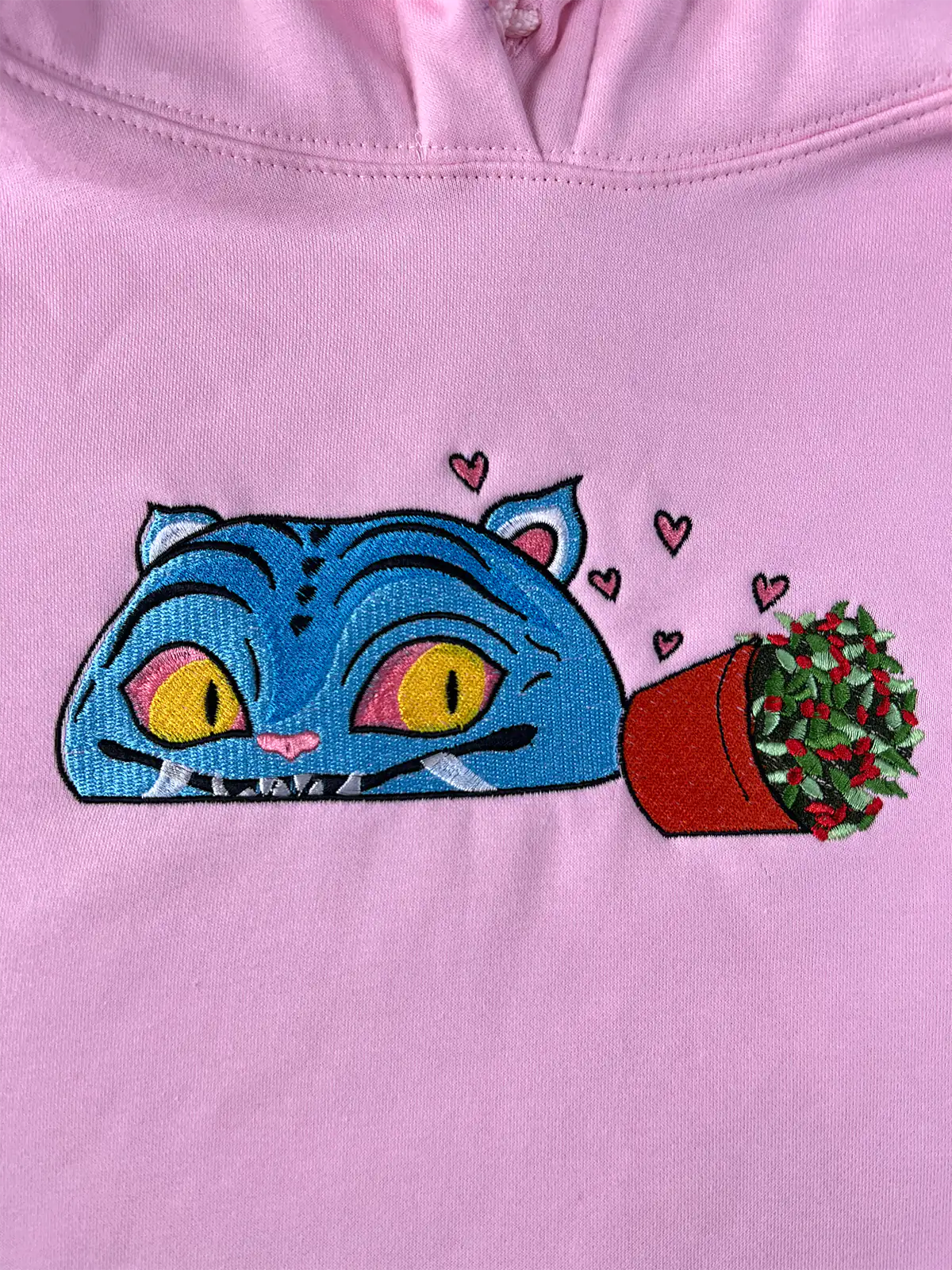 Cute Blue Tiger Embroidered Sweatshirt – Kawaii Animal Fleece Crewneck, Cozy Unisex Gift