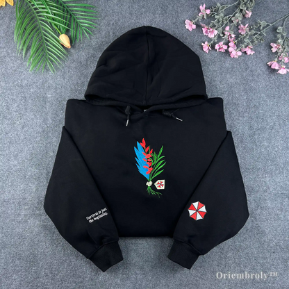herb mix embroidered hoodie survival horror design