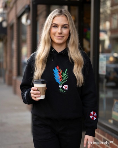gamer wearing herb mix embroidered hoodie