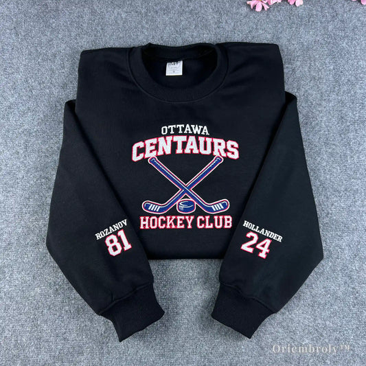 hockey club hoodie with embroidered logo and varsity style