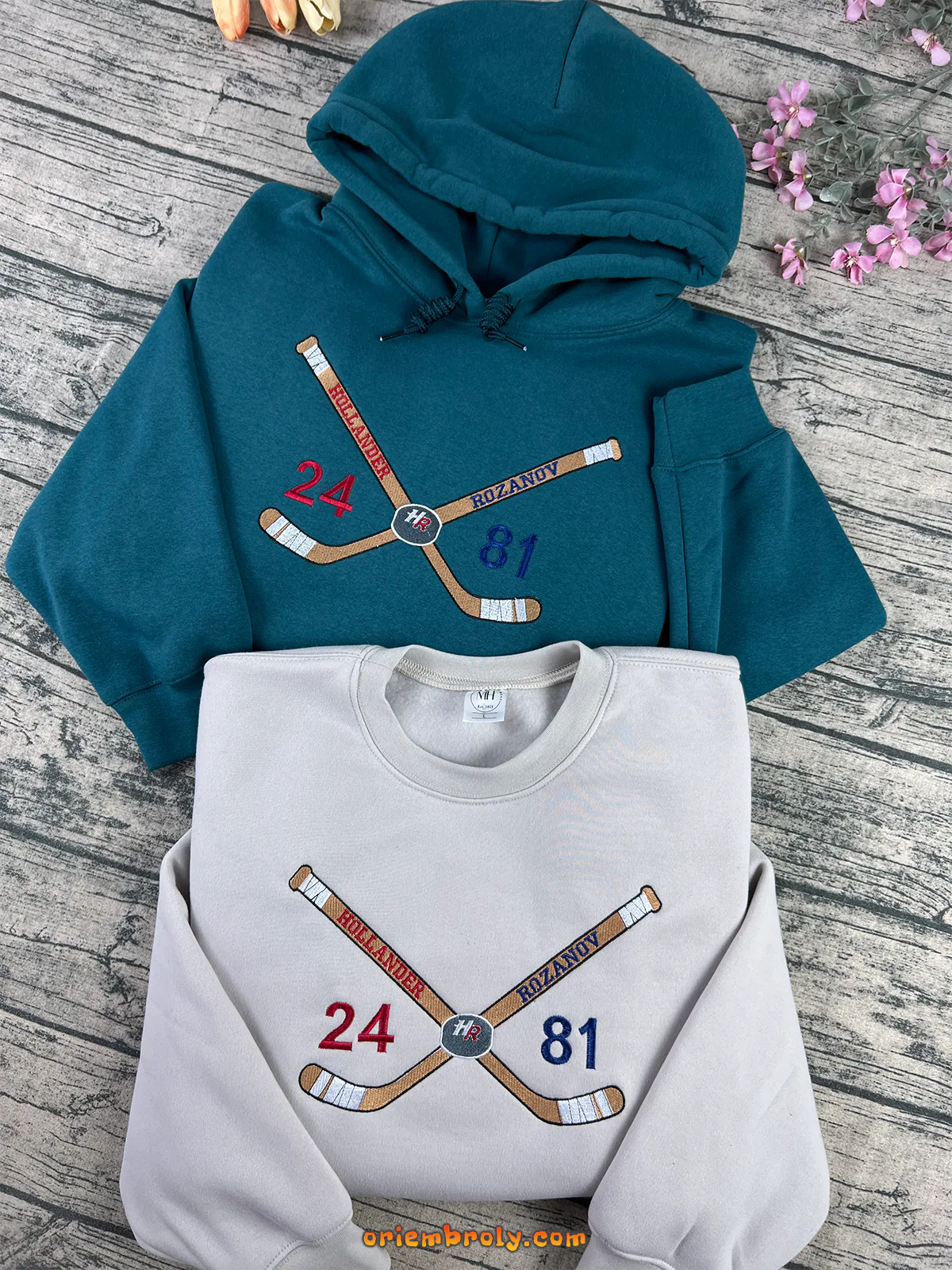 Embroidered hockey fan crewneck sweatshirt