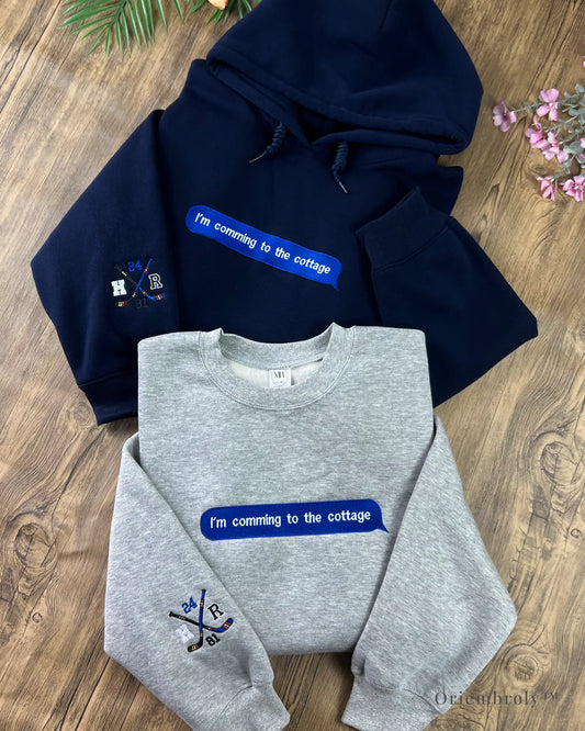 I’m coming to the cottage quote embroidery on hoodie