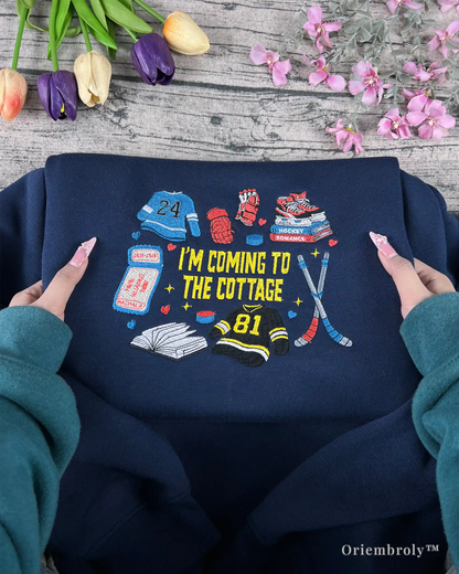 hockey romance inspired embroidered crewneck flat lay