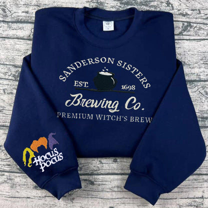 Embroidered Halloween embroidery sweatshirt/Spooky, sleeve hocus pocus, ghost, Y2K Style Embroidered Crewneck| Sanderson sisters brewing co