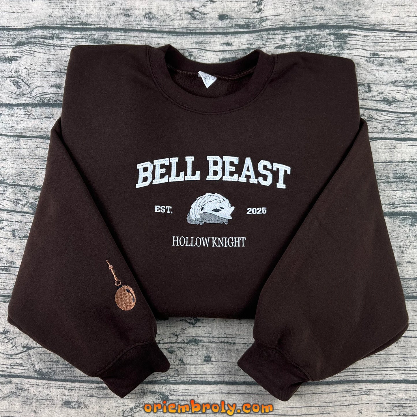 Hollow Knight Bell Beast embroidered crewneck sweatshirt front view