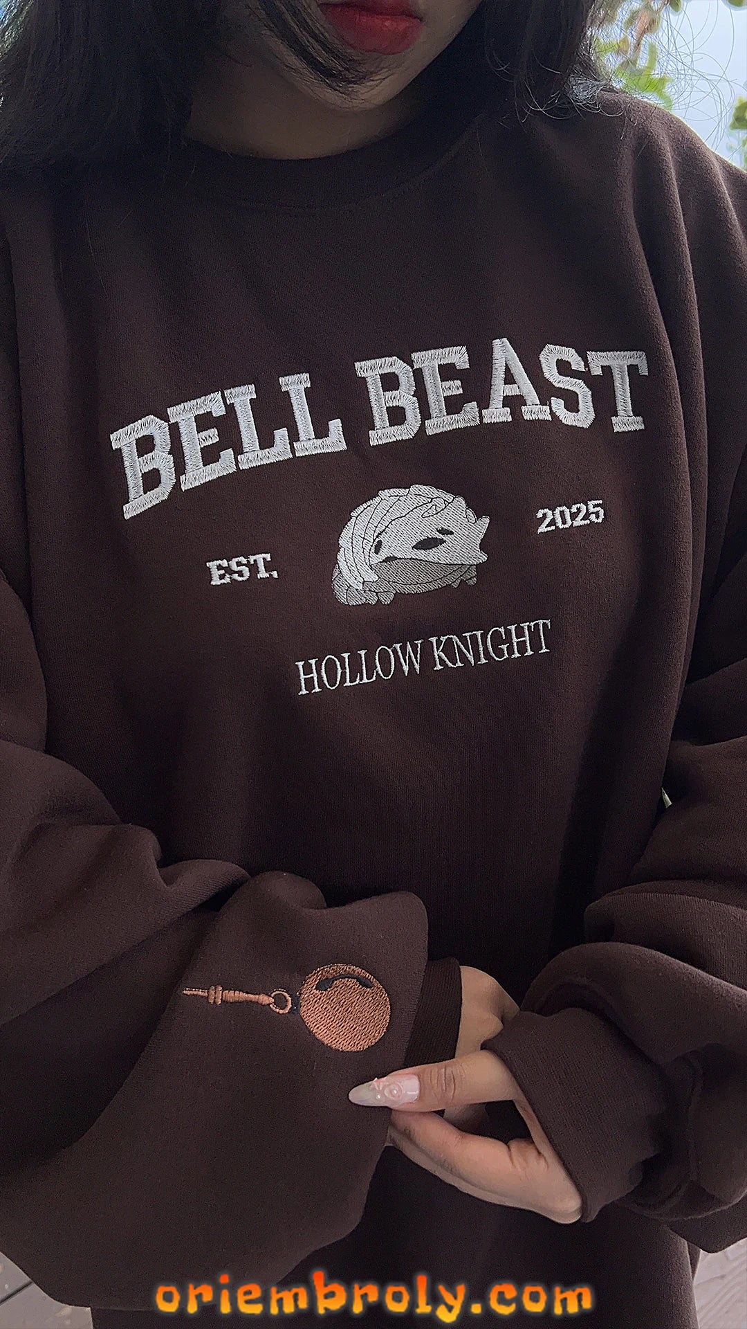 Embroidered Hollow Knight sweatshirt with Knight mask design