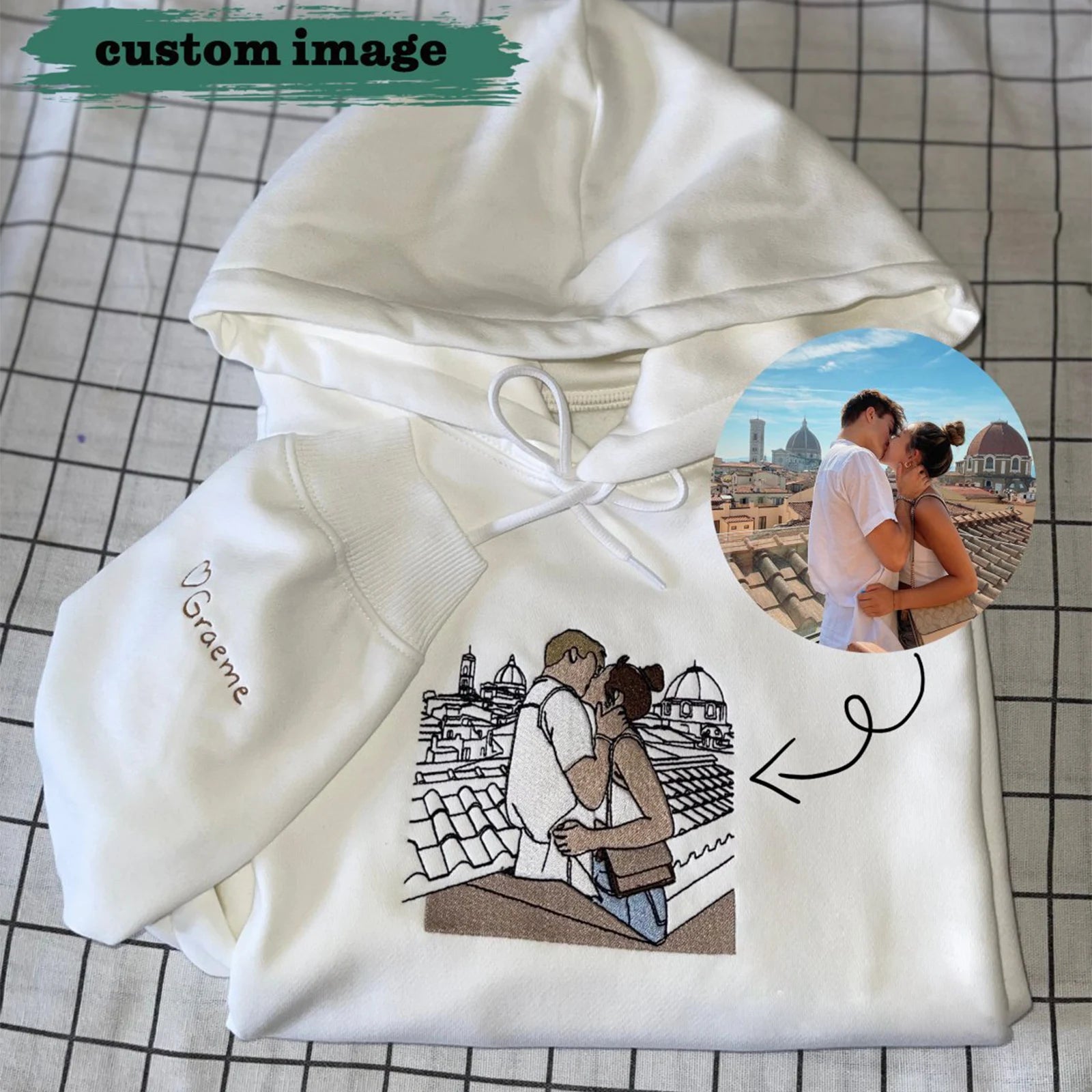 Custom hoodie with an embroidered picture of your choice