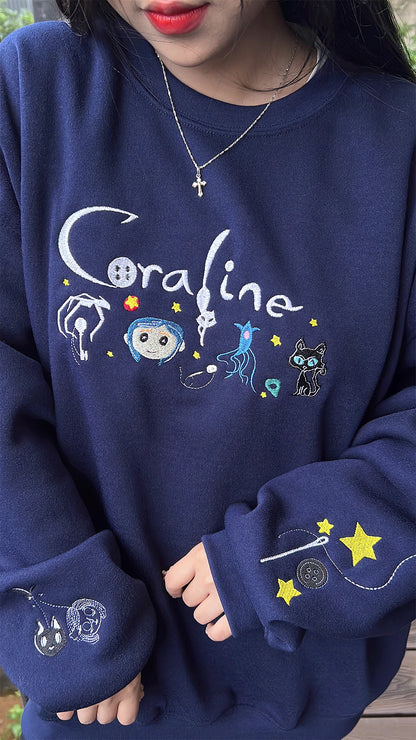 Horror Doll cartoon embroidered shirt, perfect for Halloween cosplay and parties