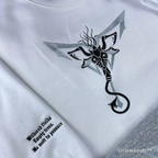 close up horror symbol embroidery satin stitch detail