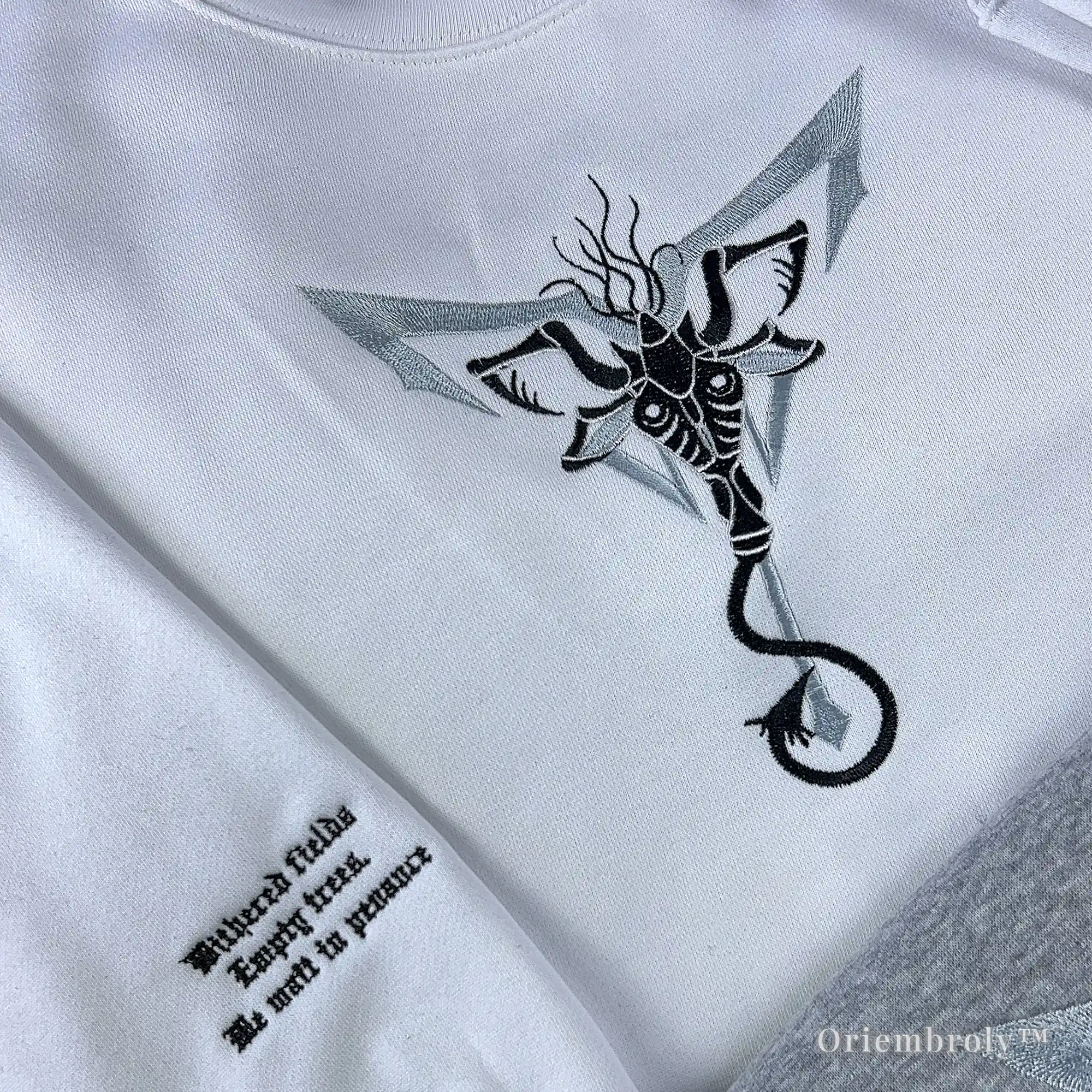 close up horror symbol embroidery satin stitch detail