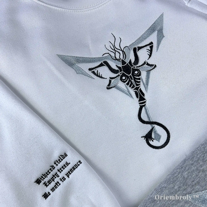 close up horror symbol embroidery satin stitch detail