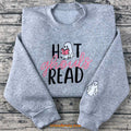 Hot Ghouls Read embroidered sweatshirt with cute ghost reading book – perfect for book lovers and Halloween style