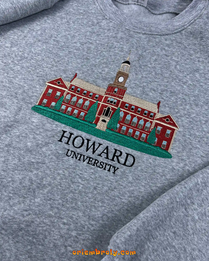HU college sweatshirt with detailed campus embroidery