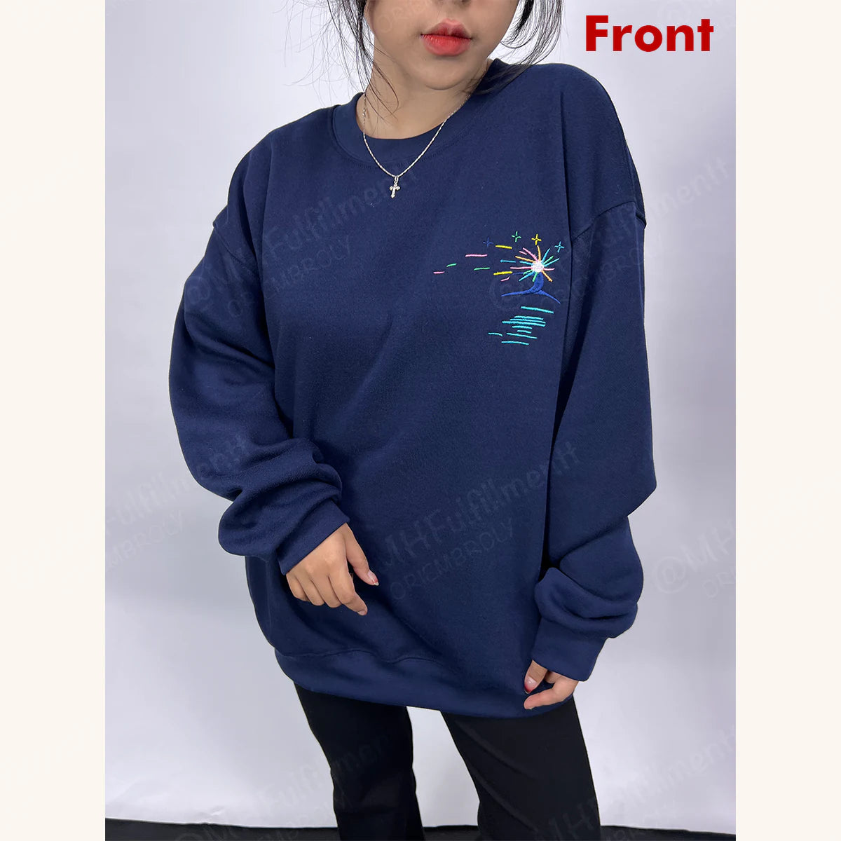 Detailed embroidery of Sophie on sweatshirt