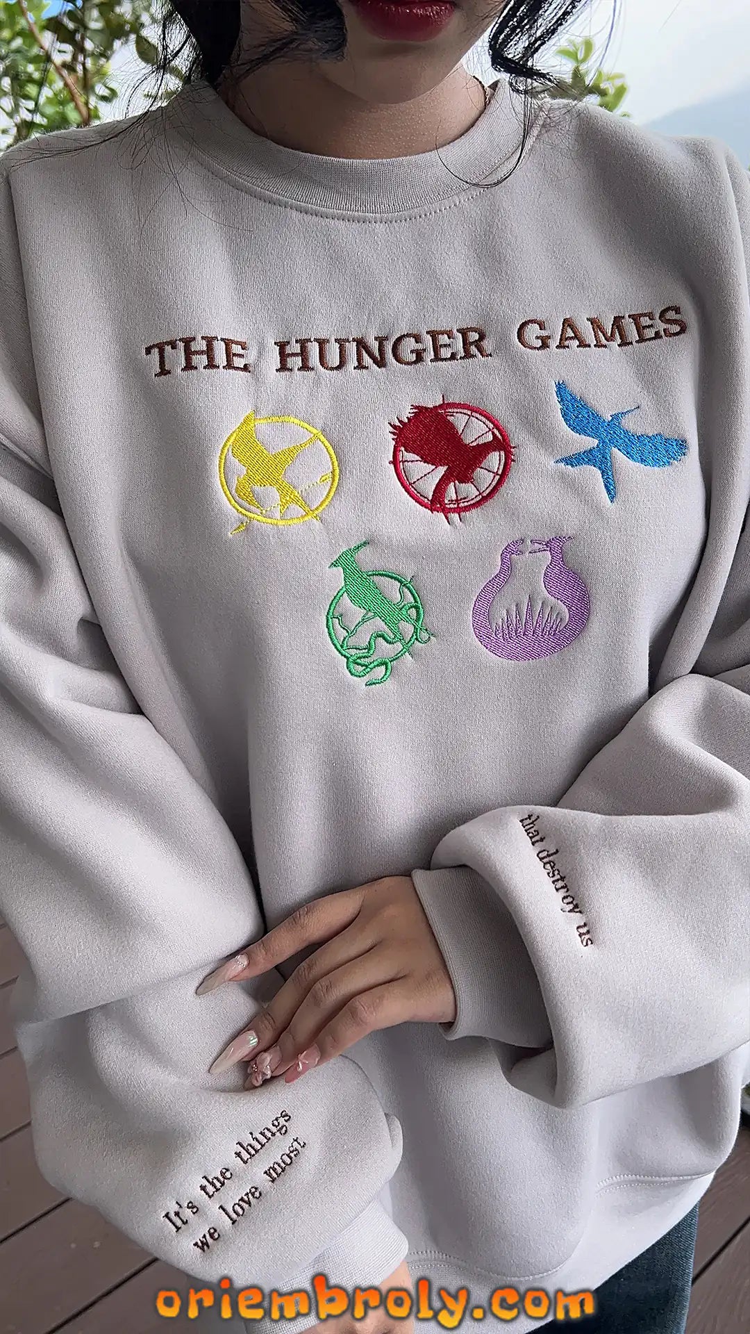 Unisex Hunger Games embroidered crewneck sweatshirt