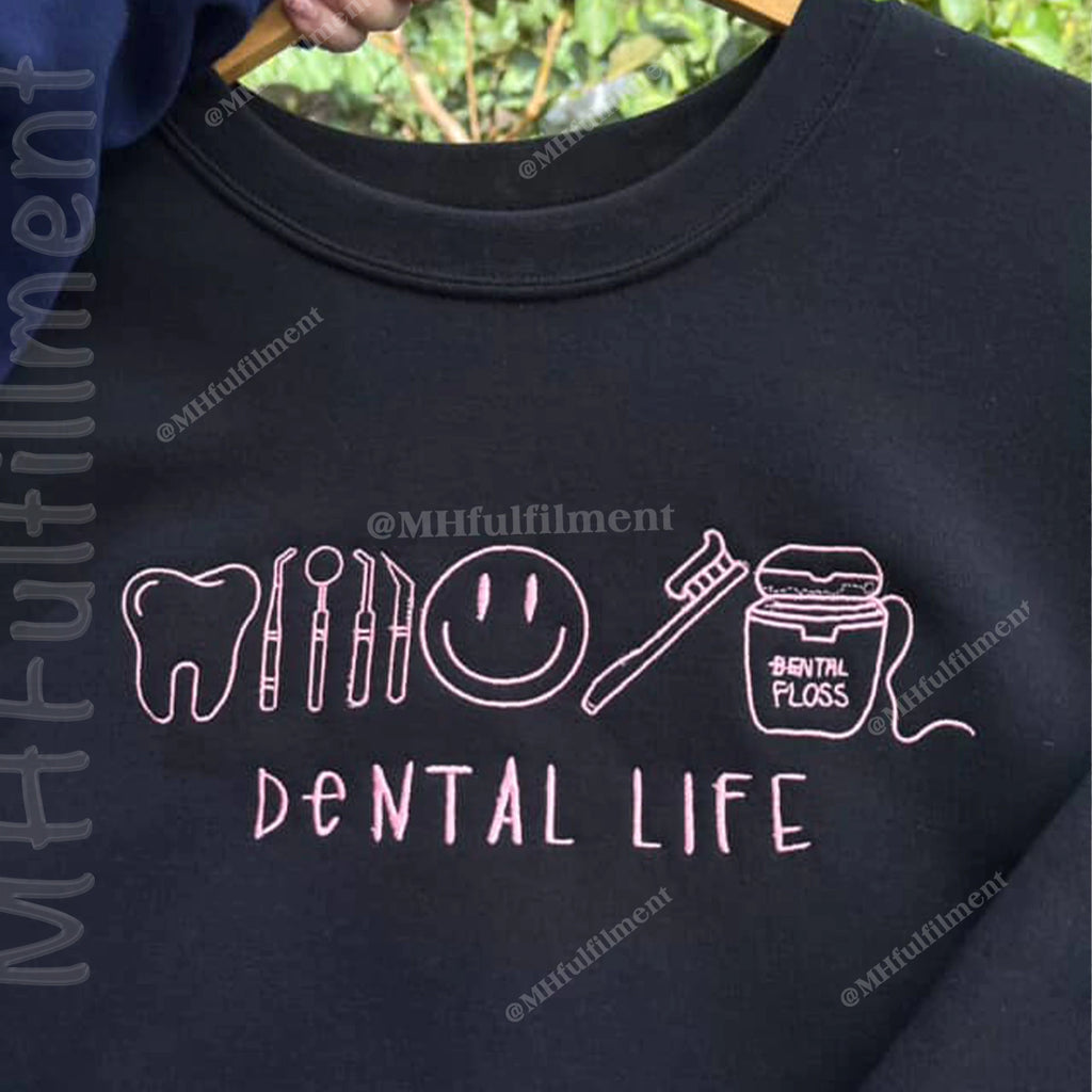 Cute dental-themed embroidered sweatshirt for dental staff and clinics